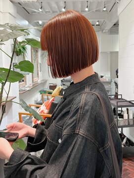 ラレイ ハラジュク(Lalei harajuku) 切りっぱなしボブ/縮毛矯正/シスキュア/オレンジカラー/ミニボブ