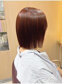 オレンジベージュ×ミニボブ
