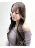 【レイヤーロング】うる艶オリーブベージュ&シースルーバング