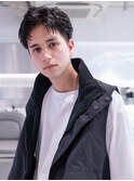 アッシュブラックマッシュパーマ刈り上げツーブロック