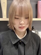 ブロンズベージュ/ボブ/レイヤーカット/顔周り/ブリーチなしダブルカラー/前髪/学割U24/ブリーチ/下北沢