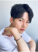 センターパートメンズマッシュパーマニュアンスパーマ刈り上げ