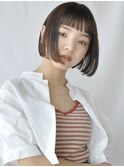 ぱっつんボブ/切りっぱなし/フルバング/ブラウンカラー/20代30代