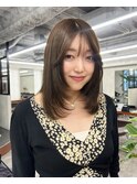 セミロング/レイヤーカット/顔まわりレイヤーオリーブベージュ