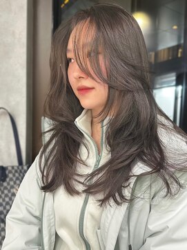 シティ(CITY) 韓国風レイヤーカット ハッシュカット オリーブ かきあげロング