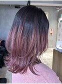 ミディアムレイヤーダブルカラーグラデーションピンクベージュ