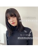暗髪 黒髪 韓国レイヤーミディアムヘア 似合わせ小顔前髪