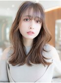 大人かわいい前髪セシルカットココアブラウンフリンジウェーブ