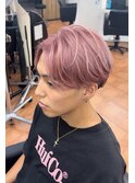 ピンク×毛流れ韓国風センターパート