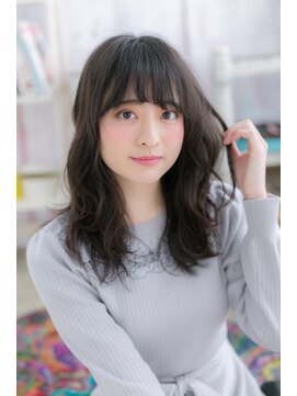 ミック 日暮里店(miq) 斜めバングくせ毛風フリンジウェーブ黒髪ローライトb