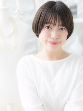 カバーヘア 上尾西口店(COVER HAIR) シースルーバング黒髪丸みショート大人ボブa上尾