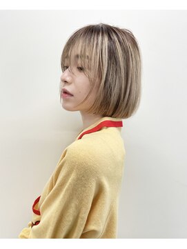 ノラ シブヤ(NORA) ぱつっとボブ、ローライト、ハイライト、デザインカラー【木原】