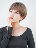切りっぱなしショート・ボブ/絶壁解消/前髪なし/20代/30代/面長