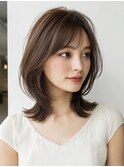 大人可愛いミディアムレイヤー×白髪ぼかし30代40代50代60代
