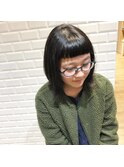 眉上ぱっつん外ハネミディアム黒髪かわいい【カミケンネクスト】