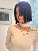 イメチェンレイヤー　小顔前髪　ラインボブ　ダークグレー