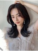暗髪で出せるこなれ感！フェイスレイヤー×ナチュラルセミロング