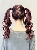 渋谷ボルドーカラーヘアセットツインテール地雷系量産型