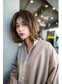 大人かわいい前髪セシルカットココアブラウンフリンジウェーブ