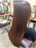 大人可愛い艶カラーオレンジベージュブラウンロングレイヤー