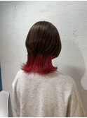 ウルフカット×襟足インナーレッド推しカラー美髪池袋東口