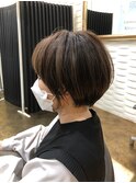 大人可愛い20代30代40代50代黒髪前下がりショートボブ/鹿児島