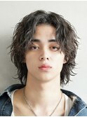 渋谷メンズミディアムパーママッシュウルフカットシャドウパーマ