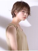 小顔ナチュラルセミウェットショートボブパーマシースルーバング