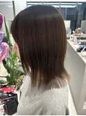 ミディアムヘア結べるボブ外はねボブイメチェンブラウンカラー