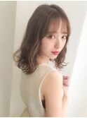 【myonsil】韓国ヘア☆外ハネ波巻きシースルーバングミディボブ
