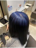 ルーツカラーデザインカラーブルーブラックミディアムヘアー