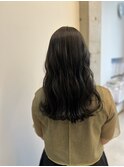 韓国風ウェーブロングオリーブグレージュ透明感スモーキーカラー