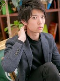 清潔感ある黒髪サイドパートウェットヘアc5川口20代30代40代