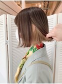 くびれ艶レイヤーエモージュ前髪ピンクベージュマチルダボブ y