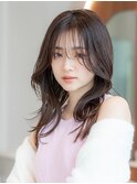 大人かわいい前髪セシルカットココアブラウンフリンジウェーブ