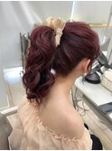 ★ブリーチなしカラーレイヤーカットレッドブラウンポニテ★