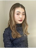 ゆるパーマハイライト/かんたんピンアレンジ/前髪ねじりアレンジ