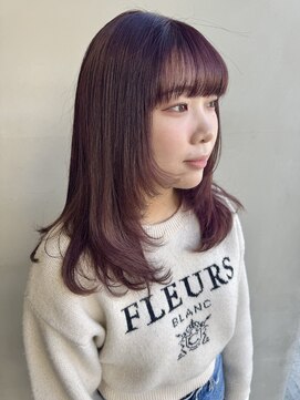 ヘアー アイス 御器所本店(HAIR ICI) 20代ミディアムレイヤースタイル春カラーカシスボルドーカラー
