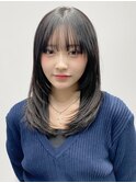 小顔 前髪 レイヤーカット ダークブルー ワンホンレイヤー "
