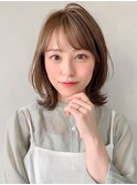 ボブルフ大人かわいいピンクベージュ薄めバングくびれモテ髪