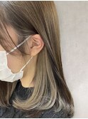 20代30代40代ロングウルフインナーカラーオリーブグレージュ