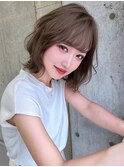 ふわっとモテ髪パーマ風ボブヘア/前髪カット/ベージュカラー