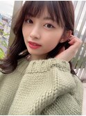 小顔薄めバンググレージュレイヤーロング前髪パーマ黒髪