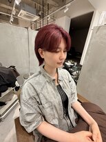 キュエム(Cuem) 【Cuem 菅原】ケアブリーチボブ中性的赤ピンクお洒落前髪無し
