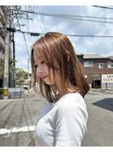 オレンジベージュ/重ためロングボブ