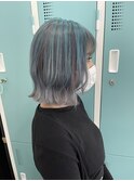 ブルー×セクションカラー×外ハネボブ