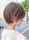 小顔ショートボブ/丸みショート/白髪ぼかし/ハイライトカラー