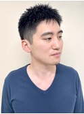 ラフバングソフトモヒカン/メンズ/ベリーショート/黒髪/骨格補正