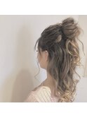 ハーフアップおだんご/曳舟ヘアセット髪質改善オージュア