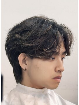 バース 梅田中崎町店(BIRTH) 韓国へアカルマパーマワックスなしセンターパート黒髪ウルフ